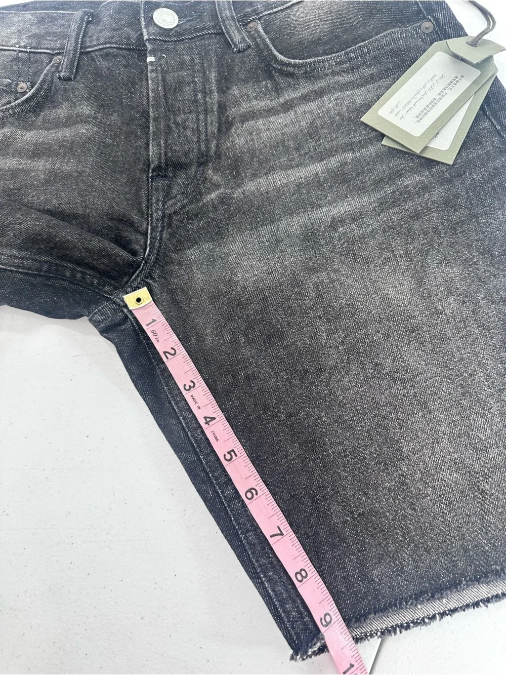 AllSaints Switch Skinny Denim Shorts Washed Black Button Fly Grunge Minimal W30